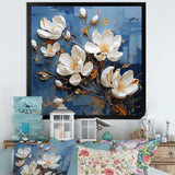 Blue And White Magnolia Blooming - Floral Canvas Wall Art