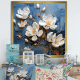 Blue And White Magnolia Blooming - Floral Canvas Wall Art