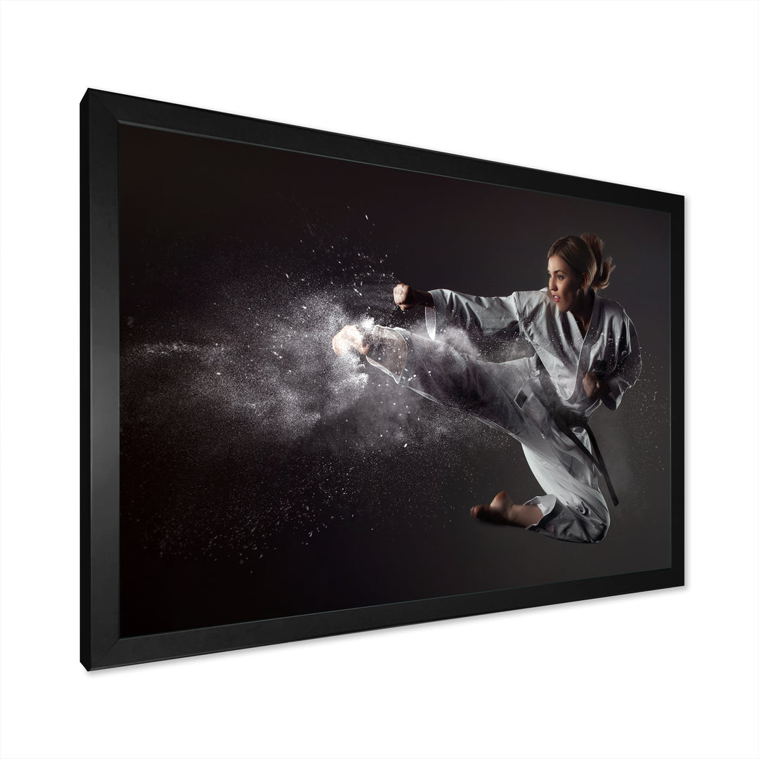 Karate Girl Mid Air Kick - Martial Arts Canvas Wall Art
