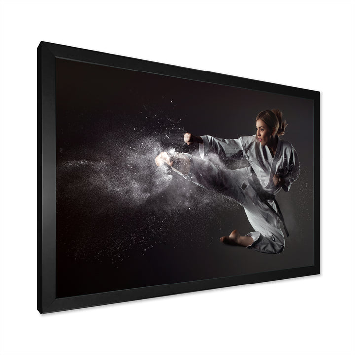 Karate Girl Mid Air Kick - Martial Arts Canvas Wall Art