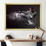 Karate Girl Mid Air Kick - Martial Arts Canvas Wall Art