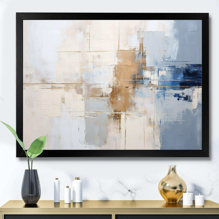White And Blue Paint Fusion - Abstract Canvas Wall Art