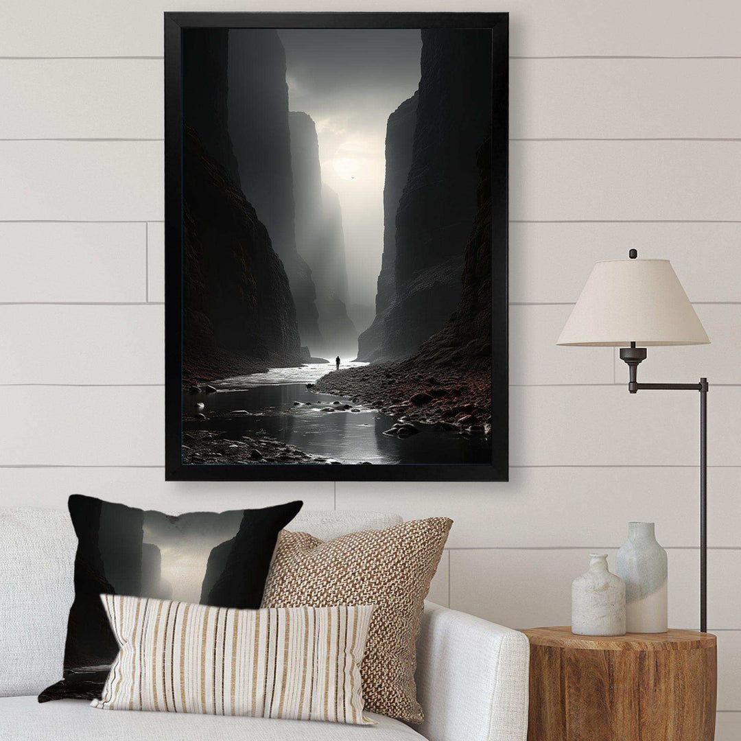 Black And White Canyon Calm I - Landscapes Canvas Wall Art