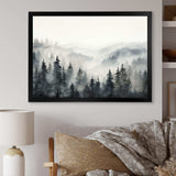 Grey Misty Morning Forest Horizon - Landscapes Canvas Wall Art