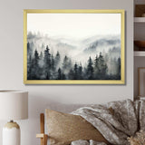 Grey Misty Morning Forest Horizon - Landscapes Canvas Wall Art