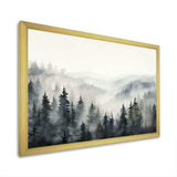 Grey Misty Morning Forest Horizon - Landscapes Canvas Wall Art