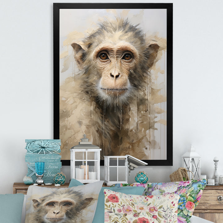 Minimalism Monkey Silhouette - Beige Monkey Wall Art