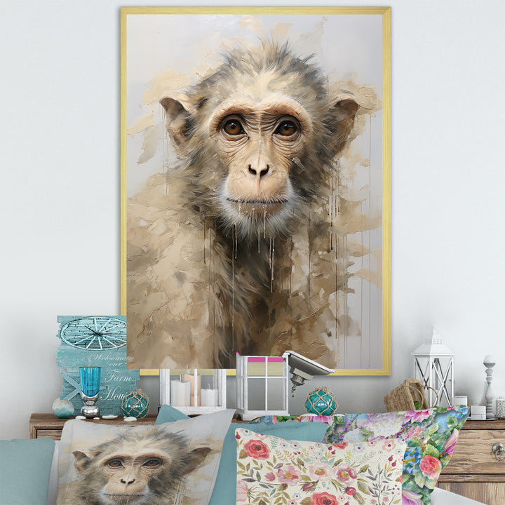 Minimalism Monkey Silhouette - Beige Monkey Wall Art