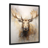 Beige And Gold Moose Portrait - Animals Canvas Wall Art