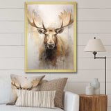 Beige And Gold Moose Portrait - Animals Canvas Wall Art