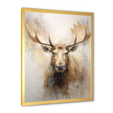 Beige And Gold Moose Portrait - Animals Canvas Wall Art