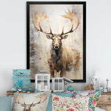 Majestic Beige Moose Portrait - Moose Framed Canvas Art