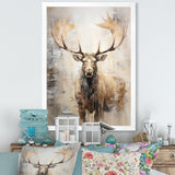 Majestic Beige Moose Portrait - Moose Framed Canvas Art