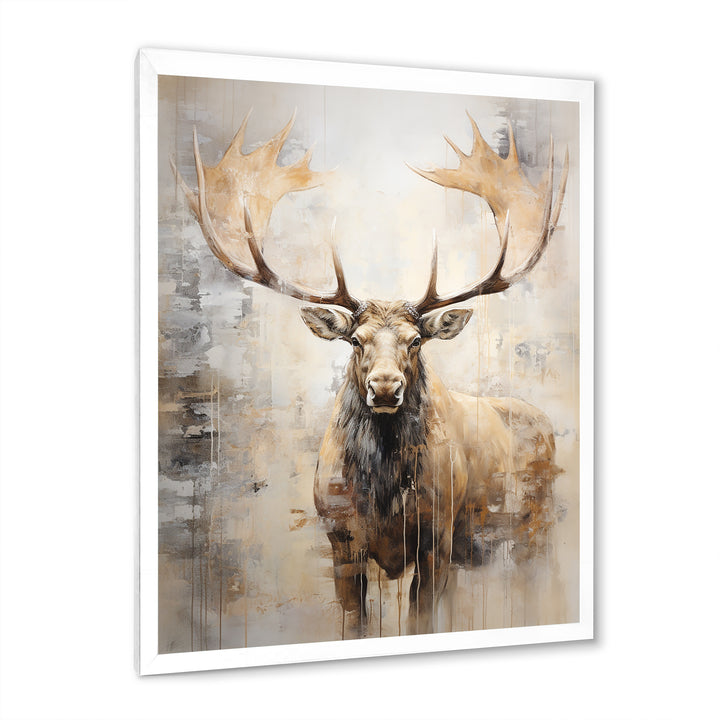 Majestic Beige Moose Portrait - Moose Framed Canvas Art
