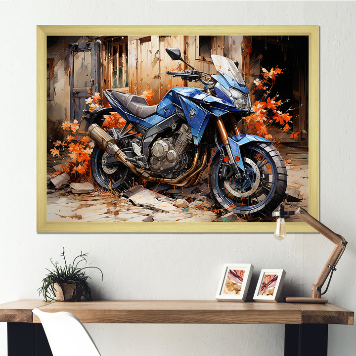Blue Dirty Bike Urban Speed - Motorcycle Canvas Wall Art