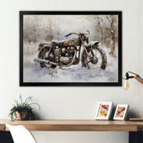 Old Rustic Bike In Winter - Motorcycle Canvas Wall Art