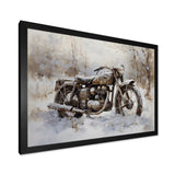 Old Rustic Bike In Winter - Motorcycle Canvas Wall Art