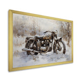 Old Rustic Bike In Winter - Motorcycle Canvas Wall Art