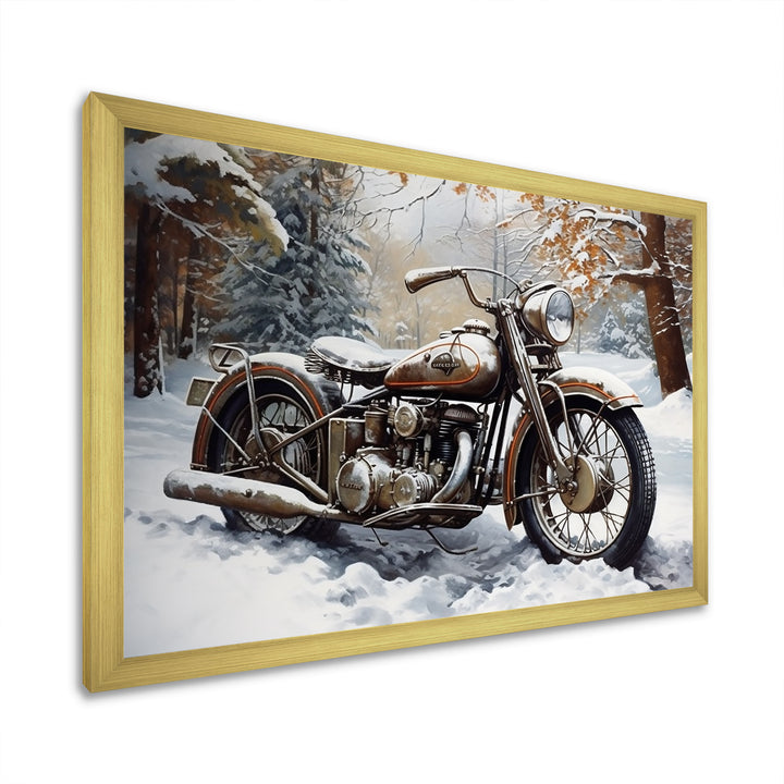 War Rustic War Bike In Winter - Motorcycle Canvas Wall Art
