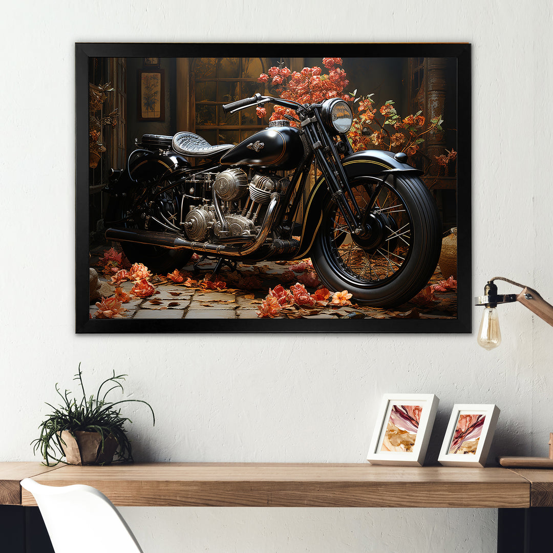 Noir Motorcycle Mystery - Motorcycle Canvas Wall Art