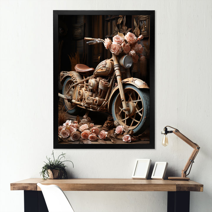 Rustic Adventure Flower Motorcycle - Motorcycle Canvas Wall Art