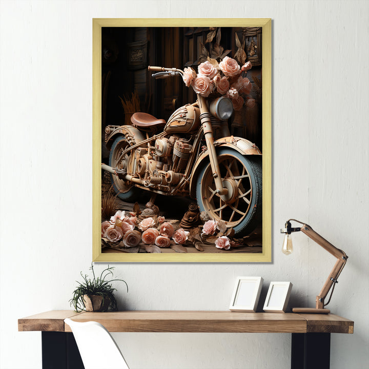 Rustic Adventure Flower Motorcycle - Motorcycle Canvas Wall Art