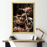 Rustic Adventure Flower Motorcycle - Motorcycle Canvas Wall Art