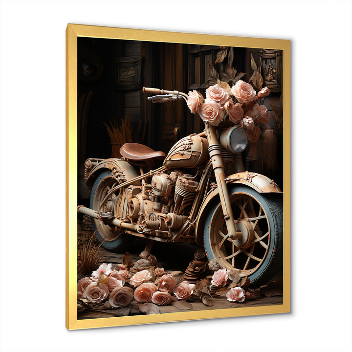 Rustic Adventure Flower Motorcycle - Motorcycle Canvas Wall Art