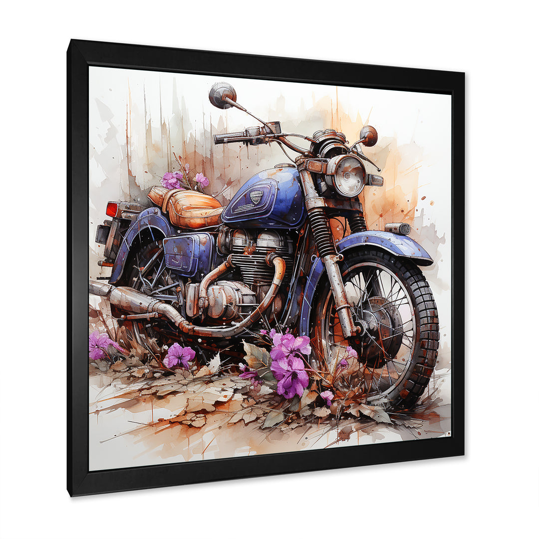 Watercolor Motorcycle Flower Path - Motorcycle Canvas Wall Art