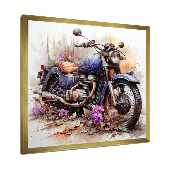Watercolor Motorcycle Flower Path - Motorcycle Canvas Wall Art