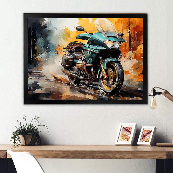 Watercolor Motorcycle Path - Motorcycle Canvas Wall Art
