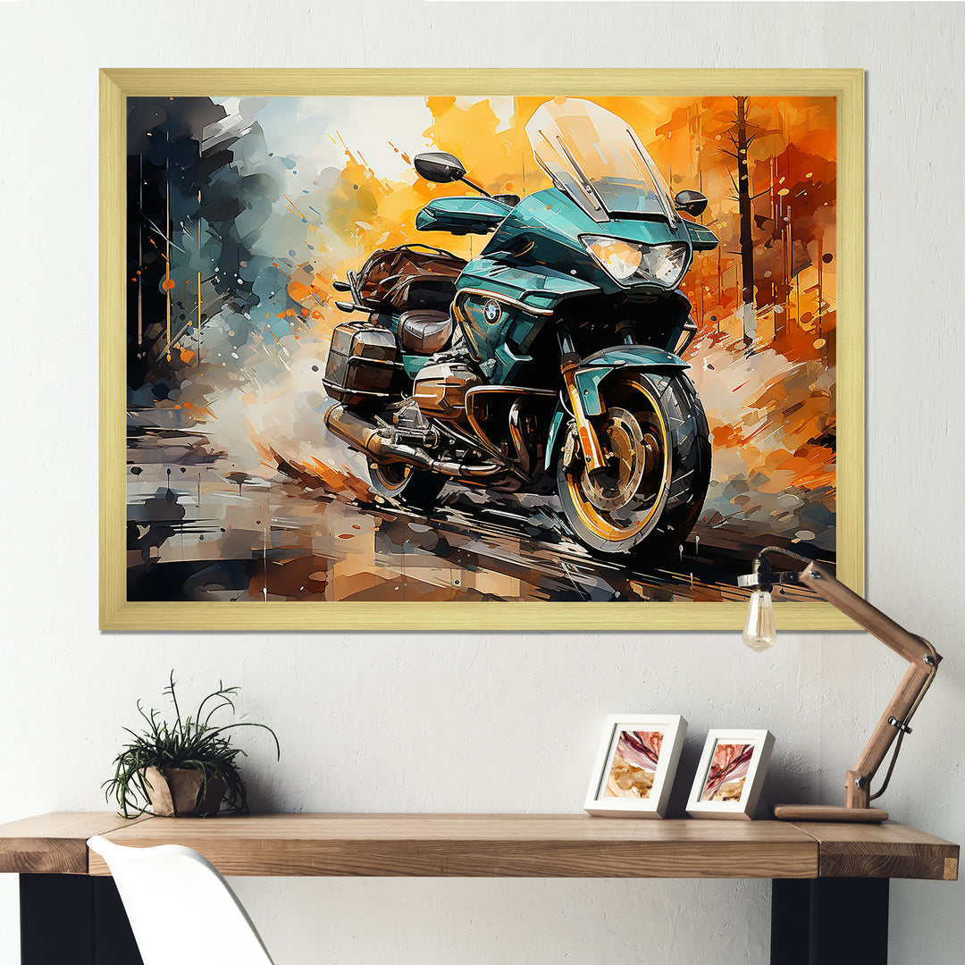 Watercolor Motorcycle Path - Motorcycle Canvas Wall Art