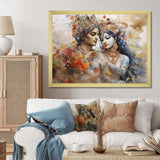 Hinduism Dry Watercolor Radha Krishnas Divine Wedding - Spiritual Canvas Wall Art