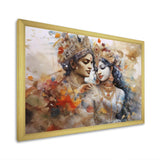 Hinduism Dry Watercolor Radha Krishnas Divine Wedding - Spiritual Canvas Wall Art