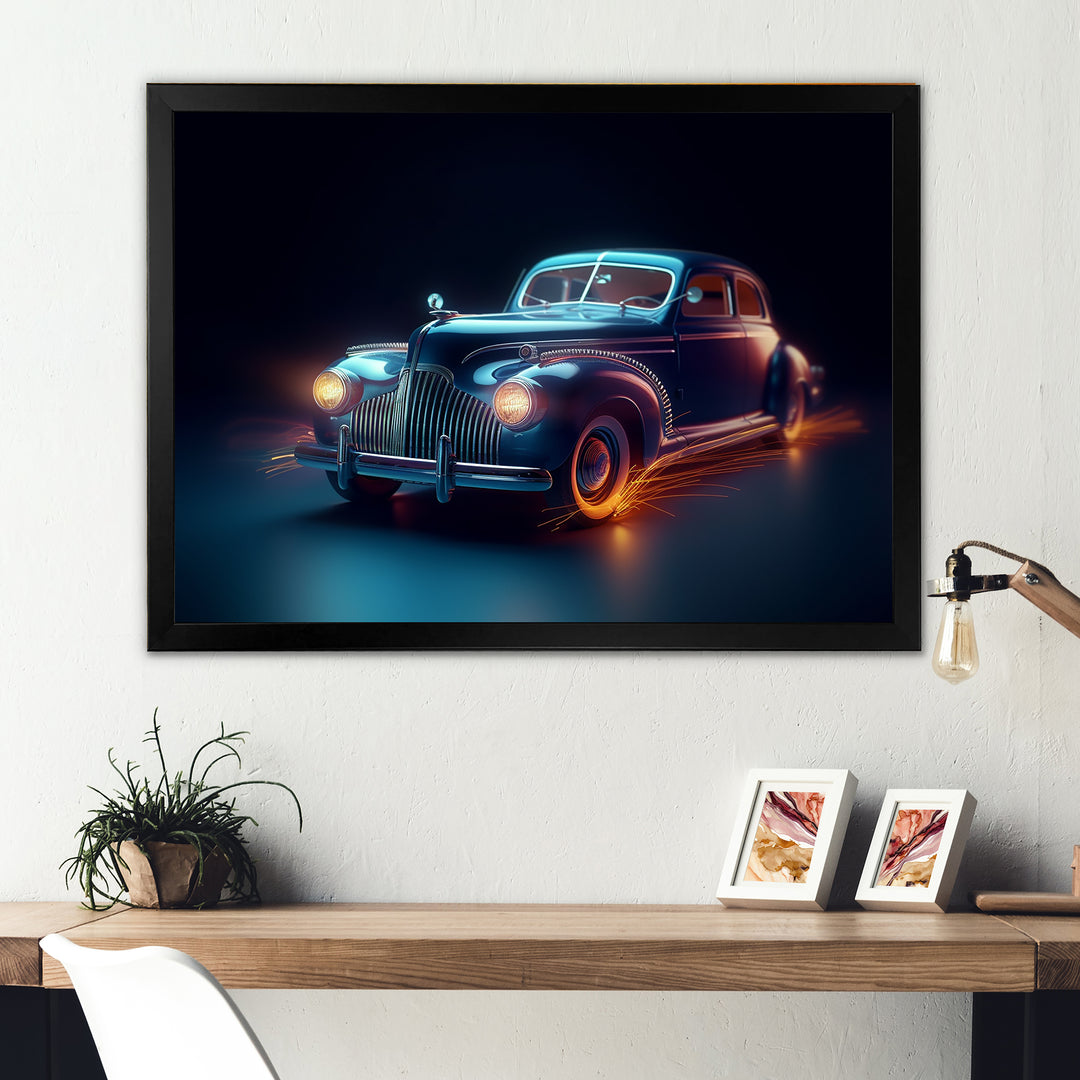 Neon Light Strips Indigo Vintage Car - Car Vintage Canvas Wall Art