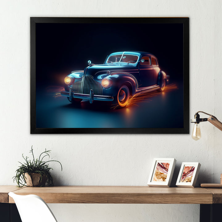 Neon Light Strips Indigo Vintage Car - Car Vintage Canvas Wall Art