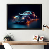 Neon Light Strips Indigo Vintage Car - Car Vintage Canvas Wall Art