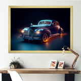 Neon Light Strips Indigo Vintage Car - Car Vintage Canvas Wall Art