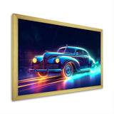 Neon Light Strips Around Indigo Vintage Car - Car Vintage Canvas Wall Art
