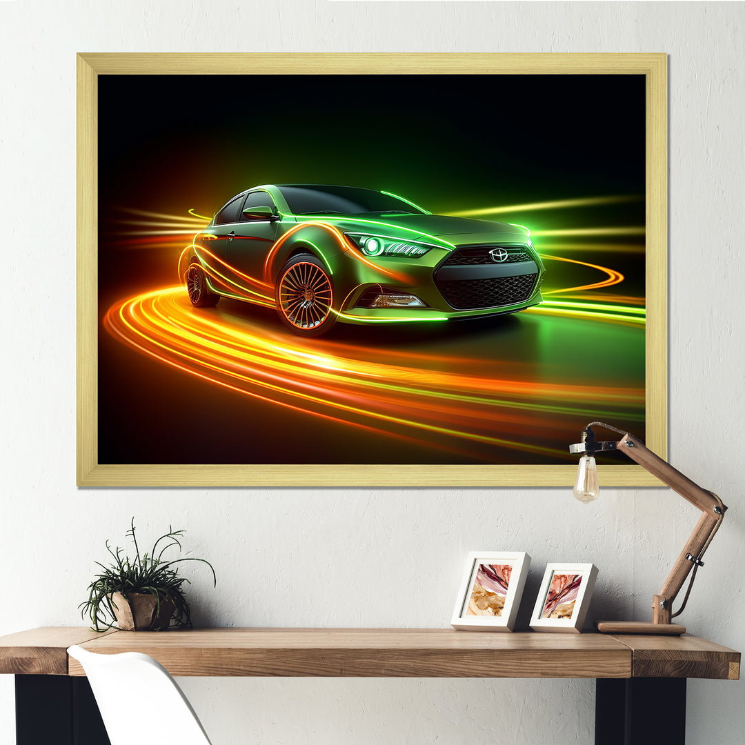 Neon Light Strips Car Drifting - Cars Drifting Canvas Wall Art
