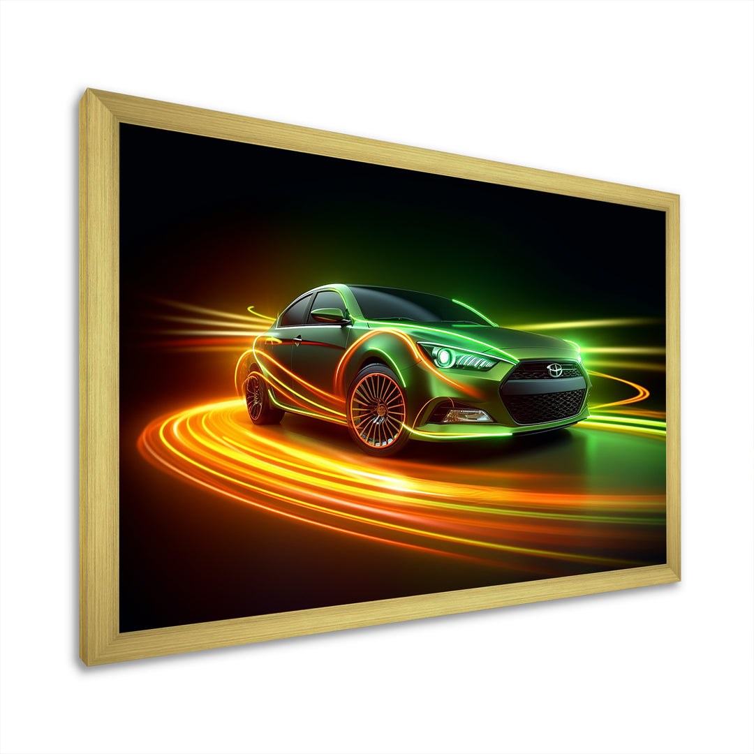 Neon Light Strips Car Drifting - Cars Drifting Canvas Wall Art