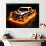 Neon Light Strips Orange Pickup Truck - Truck Pickup Canvas Wall Art