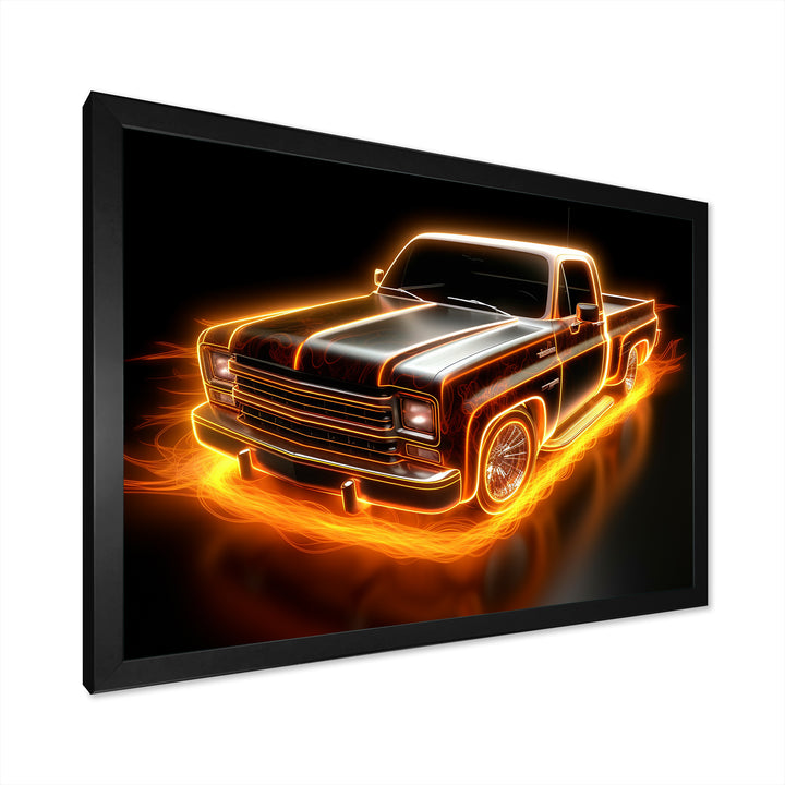 Neon Light Strips Orange Pickup Truck - Truck Pickup Canvas Wall Art