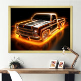Neon Light Strips Orange Pickup Truck - Truck Pickup Canvas Wall Art