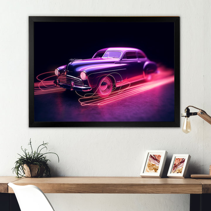 Neon Light American Muscle Car - Cars American Muscle Canvas Wall Art