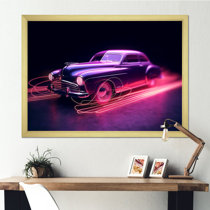 Neon Light American Muscle Car - Cars American Muscle Canvas Wall Art