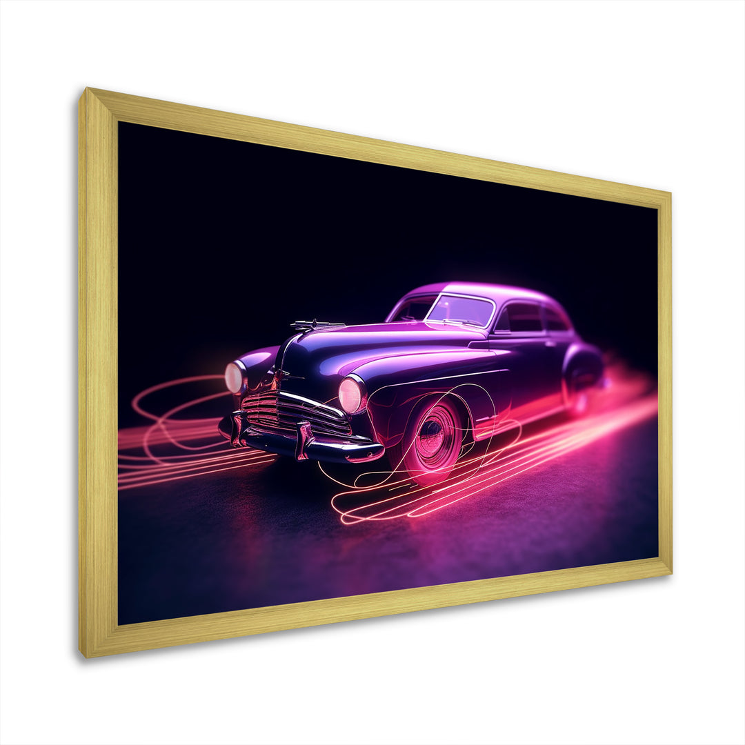 Neon Light American Muscle Car - Cars American Muscle Canvas Wall Art