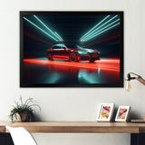 Neon Light Strips Around Red Sedan - Car/Van Canvas Wall Art