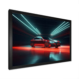 Neon Light Strips Around Red Sedan - Car/Van Canvas Wall Art