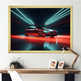 Neon Light Strips Around Red Sedan - Car/Van Canvas Wall Art